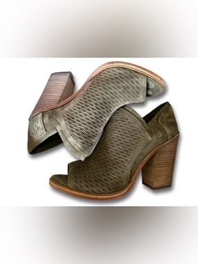 Gianni Bini Olive Suede Perforated Open-Toe Block Heel Mules